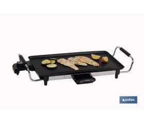 Plancha Asadora Eléctrica | Placa de aluminio antiadherente | Potencia de 2000 W | Medidas: 45 x 25 x 7 cm